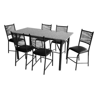 Mesa de Jantar Retangular Famais Cairo com 6 Cadeiras e Tampo em Granito Preto