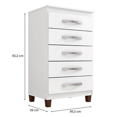 Cômoda Cannes 5 Gavetas Branco - Incorplac