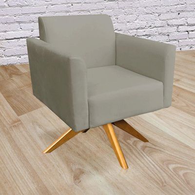 Poltrona Marisa Suede Base Madeira Marrom Rato
