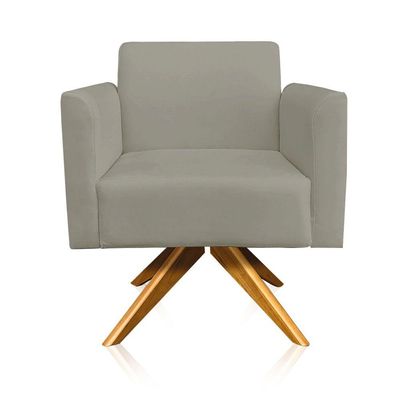 Poltrona Marisa Suede Base Madeira Marrom Rato