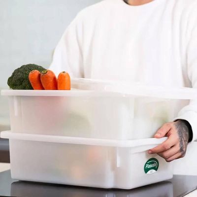 Kit 3 Caixas Organizadoras de Plástico 15L com Tampa Alimentos 56x34cm Empilháveis
