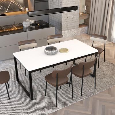Mesa De Jantar Yon 180 X 90 X 76 Cm Branco Tx/est.preta Branco Tx/est.preta