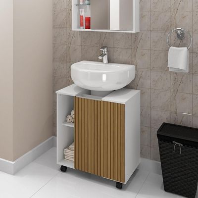 Gabinete Para Banheiro Geel Branco Pintura 3d Ripada