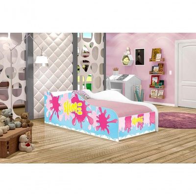 Cama Carro Fun Adesivada Slime Menina Solteiro