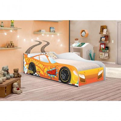 Cama Carro Kaboom Laranja Solteiro Com Colchão