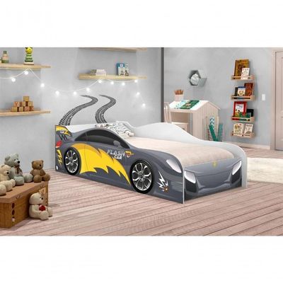 Cama Carro Menino Chumbo Solteiro Com Colchão