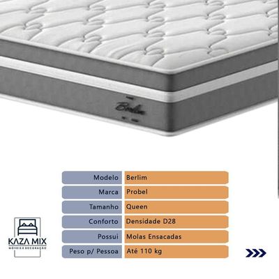 Cama Box Baú Queen E Colchão Molas Ensacadas Berlim Probel - Branco