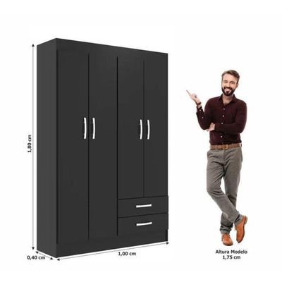 Guarda-roupa Solteiro 4 Portas 2 Gavetas Atalaia - Black