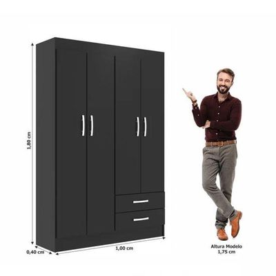 Guarda-roupa Solteiro 4 Portas 2 Gavetas Atalaia - Black