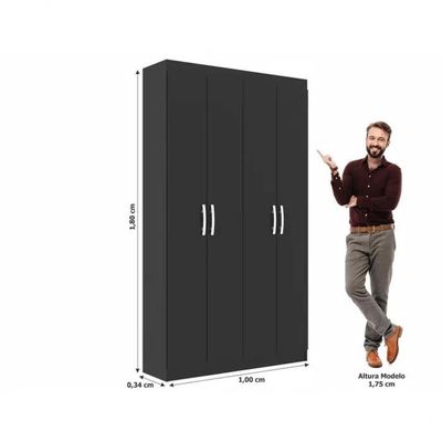 Armário Multiuso Milão 4 Portas E 8 Prateleiras - Black
