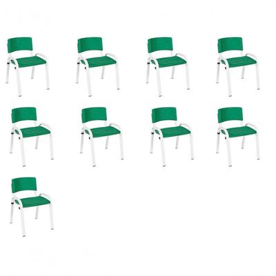 Kit 9 Cadeira Iso Infantil Creche, Escola Base Branco Verde Escuro