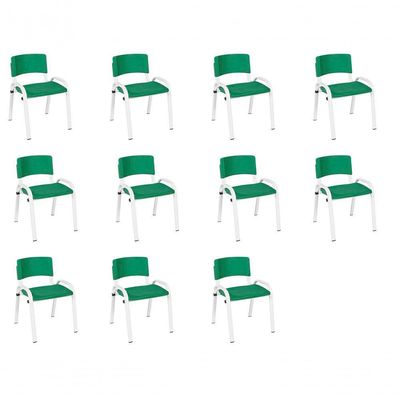 Kit 11 Cadeira Iso Infantil Creche, Escola Base Branco Verde Escuro