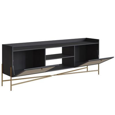 Rack Para Sala Bancada De 65 Pol Pé Metal Arlo Nero-dourado - Mpozenato