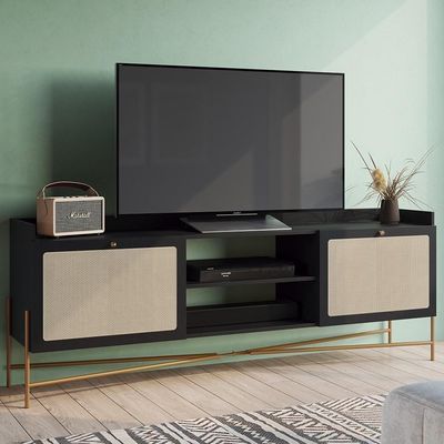 Rack Para Sala Bancada De 65 Pol Pé Metal Arlo Nero-dourado - Mpozenato