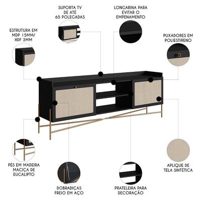 Rack Para Sala Bancada De 65 Pol Pé Metal Arlo Nero-dourado - Mpozenato