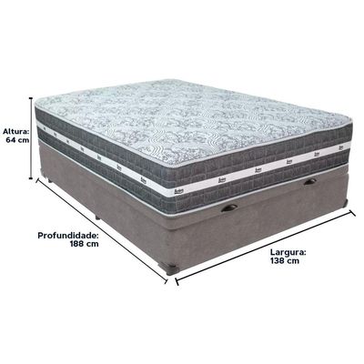 Cama Box Baú E Colchão Black Graphite Molas Ensacadas Casal 138x188x27 Anjos Casal Cinza
