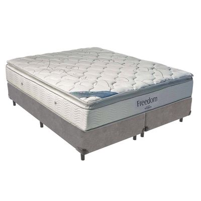 Freedom Queen Ortobom Viscoelástico D33 E Box Cinza De Madeira