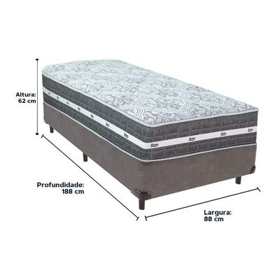 Cama Box Cinza E Colchão Black Graphite Molas Ensacadas Solteiro 88x188x27