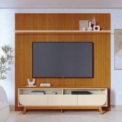 Composição Luna Bancada E Painel Para 75 Polegadas Com Portas - Madetec Cinamomo Off White
