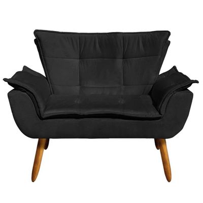 Kit 2 Poltronas Namoradeiras Pés Palito 2 Lugares Opla Suede Preto - Ibiza