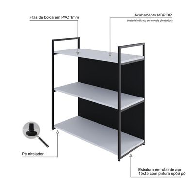 Estante C/03 Prateleiras 84x80x33cm C/fundo Yon Branco Tx/est.preta Branco Tx/est.preta