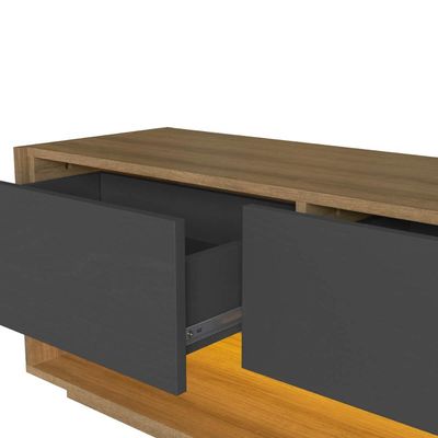 Rack para Tv até 55 Polegadas com 3 Gavetas e 1 Nicho com Iluminação em Led RGB RA8036 Mel e Grafite