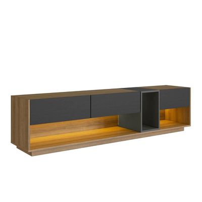 Rack para Tv até 55 Polegadas com 3 Gavetas e 1 Nicho com Iluminação em Led RGB RA8036 Mel e Grafite
