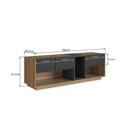 Rack para Tv até 55 Polegadas com 3 Gavetas e 1 Nicho com Iluminação em Led RGB RA8036 Mel e Grafite
