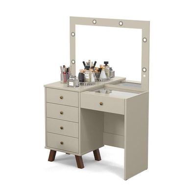 Penteadeira Camarim 05 Gavetas Mel Off White Com Banqueta - Patrimar