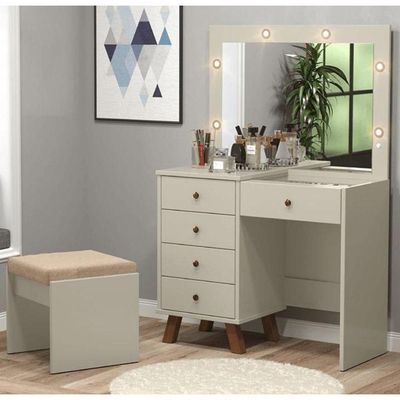 Penteadeira Camarim 05 Gavetas Mel Off White Com Banqueta - Patrimar