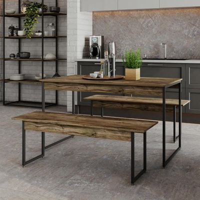 Mesa De Jantar Com 2 Bancos Estilo Industrial Tub  Carvalho Dark / Est.preta