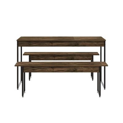 Mesa De Jantar Com 2 Bancos Estilo Industrial Tub  Carvalho Dark / Est.preta