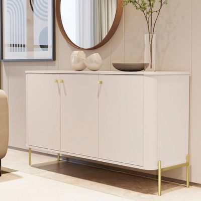 Conjunto Buffet E Cristaleira Lirio Off White Dourado