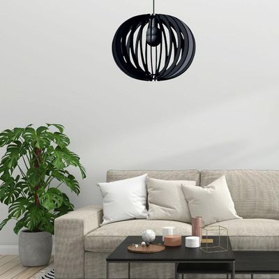 Luminária Teto Tipo Pendente Lua Cheia Mdf - Completa Cor: Preta
