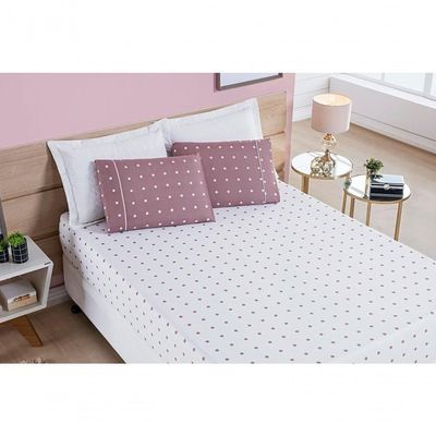 Jogo De Cama Lençol 200 Fios Petit Poá Queen 03 Peças - Rose - qualidade alta