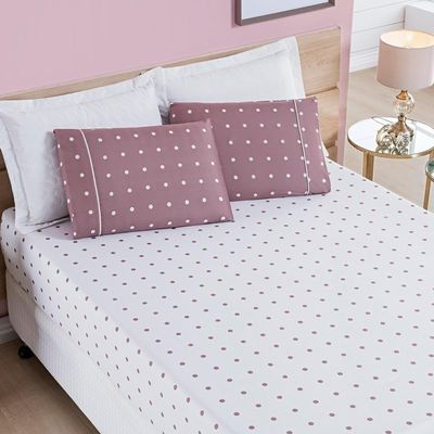 Jogo De Cama Lençol 200 Fios Petit Poá Queen 03 Peças - Rose - qualidade alta
