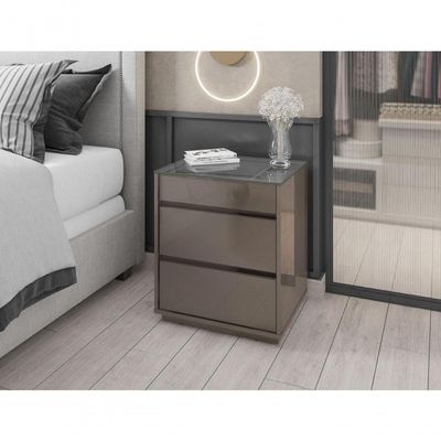 Mesa De Cabeceira 3 Gavetas Porta Itens Belize Cinza Perola