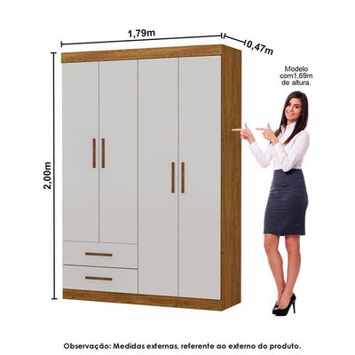 Guarda Roupa Casal Modulado 5 Portas Hercules 4 Portas 4 Gavetas Cinamomo com Off White