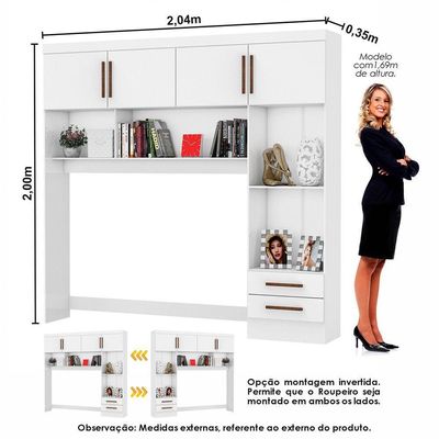 Guarda Roupa Casal Modulado 4 Portas com Cama Hercules 4 Portas e 4 Gavetas com Espelho Branco