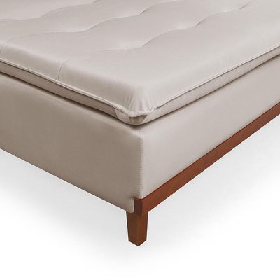 Sofá Cama Reclinável Santorini Veludo Confortável Base De Madeira Areia 162