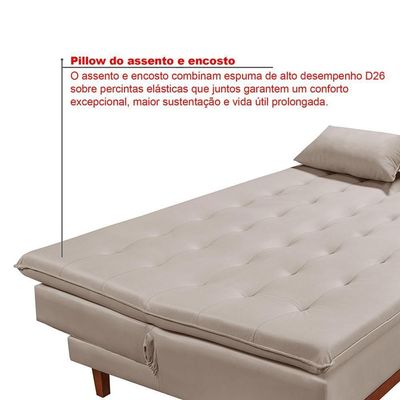 Sofá Cama Reclinável Santorini Veludo Confortável Base De Madeira Areia 162
