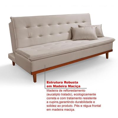 Sofá Cama Reclinável Santorini Veludo Confortável Base De Madeira Areia 162