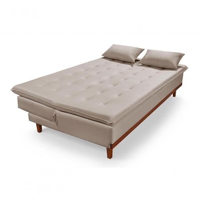 Sofá Cama Reclinável Santorini Veludo Confortável Base De Madeira Areia 162