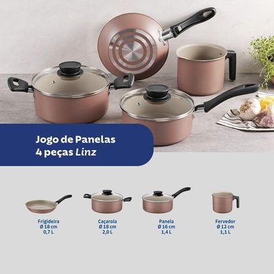 Jogo De Panelas Tramontina Linz Em Alumínio Antiaderente Starflon Max Mocaccino 4 Peças Tramontina