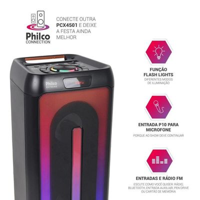 Caixa De Som Amplificada Philco 350W Flash Lights Bivolt