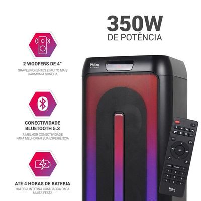 Caixa De Som Amplificada Philco 350W Flash Lights Bivolt