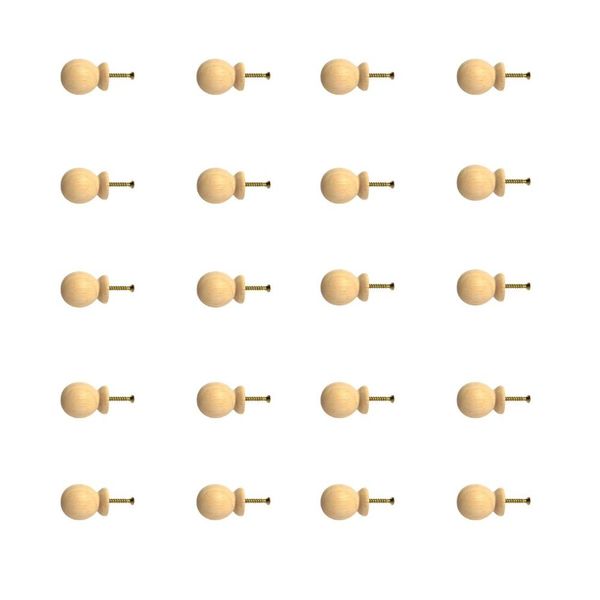 Kit 20 Puxadores de Madeira Redondos P/ Móveis Gavetas Armários Modelo Bola