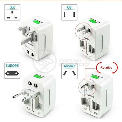 Adaptador Tomada Universal Padrão 150 Países Uk Europa Eua Asia Viagem Bivolt 110/220 Bivolt Aio