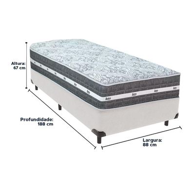 Cama Box Branco E Colchão Black Graphite Molas Ensacadas Solteiro 88x188x32