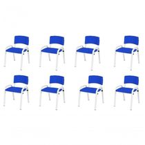 Kit 8 Cadeira Iso Infantil Creche, Escola Base Branco Azul